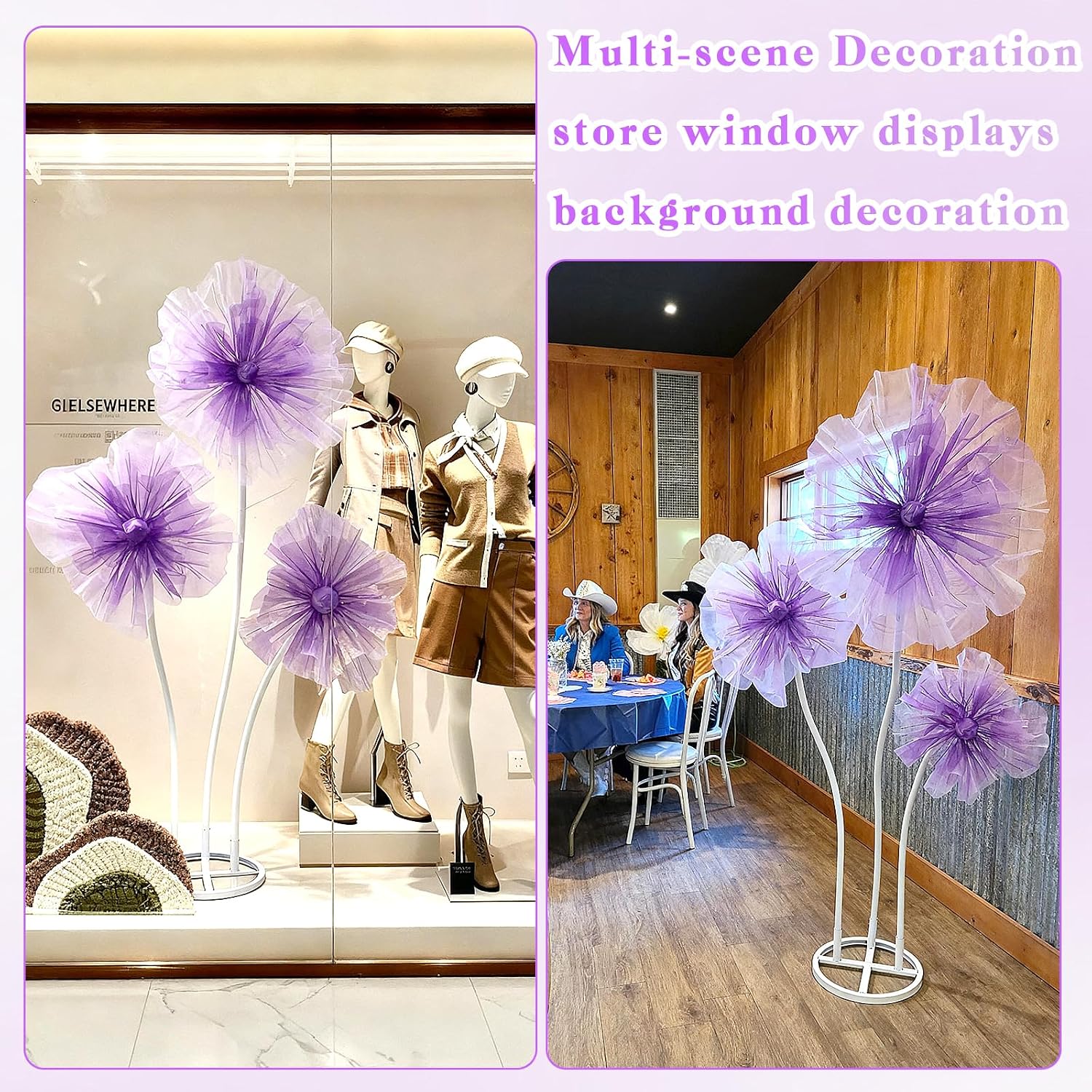 WARMALL 3PCS Giant Flowers for Decoration, 5.9Ft Large Artificial Silk Flower with Stems and Stands, Wedding Party Banquet Graduation Home Garden Shop Window Photography Props Background Decor（Purple）