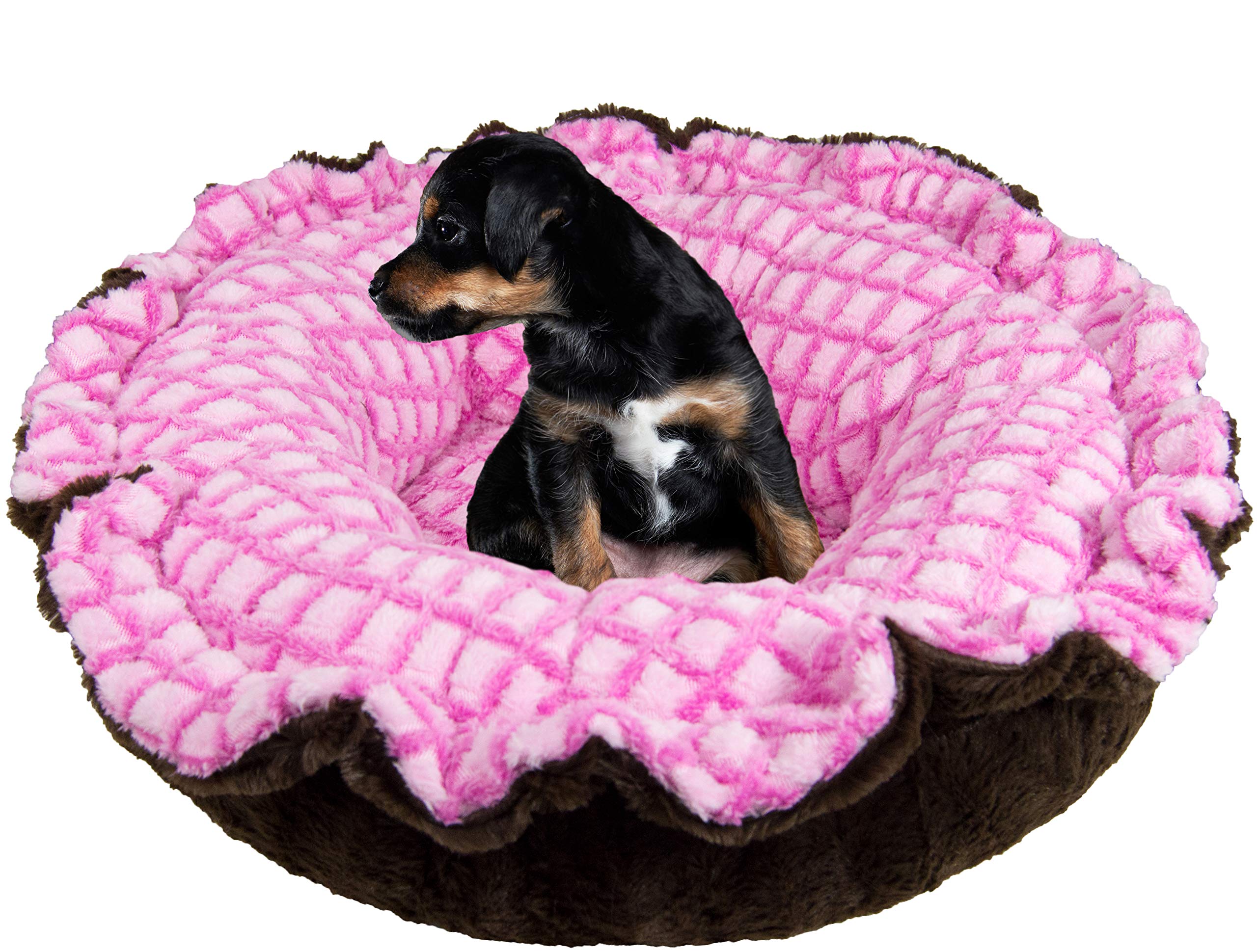 Bessie and Barnie Ultra Plush Pink It Fence/Godiva Brown Deluxe Luxury Dog/Pet Lily Pod Bed Machine Washable