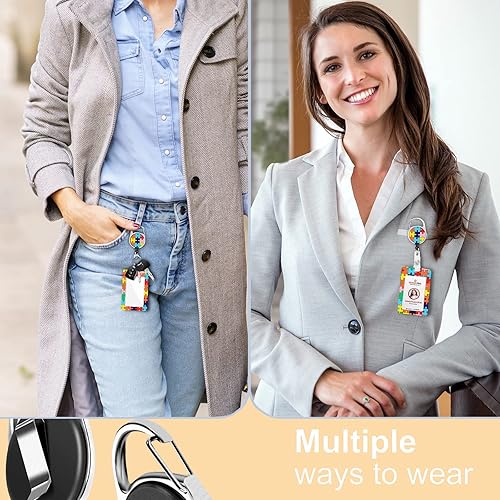 Miniatura 6 de Portatarjetas de concientización sobre autismo con cordón, cordones para insignias de identificación para mujeres, lindo carrete retráctil para