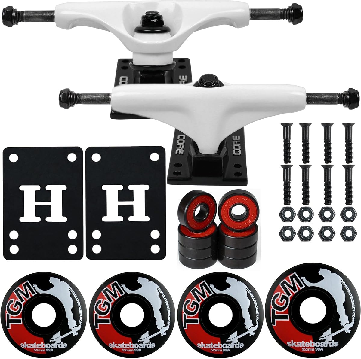 Ejes de skate Core White, ruedas, rodamientos ABEC 5