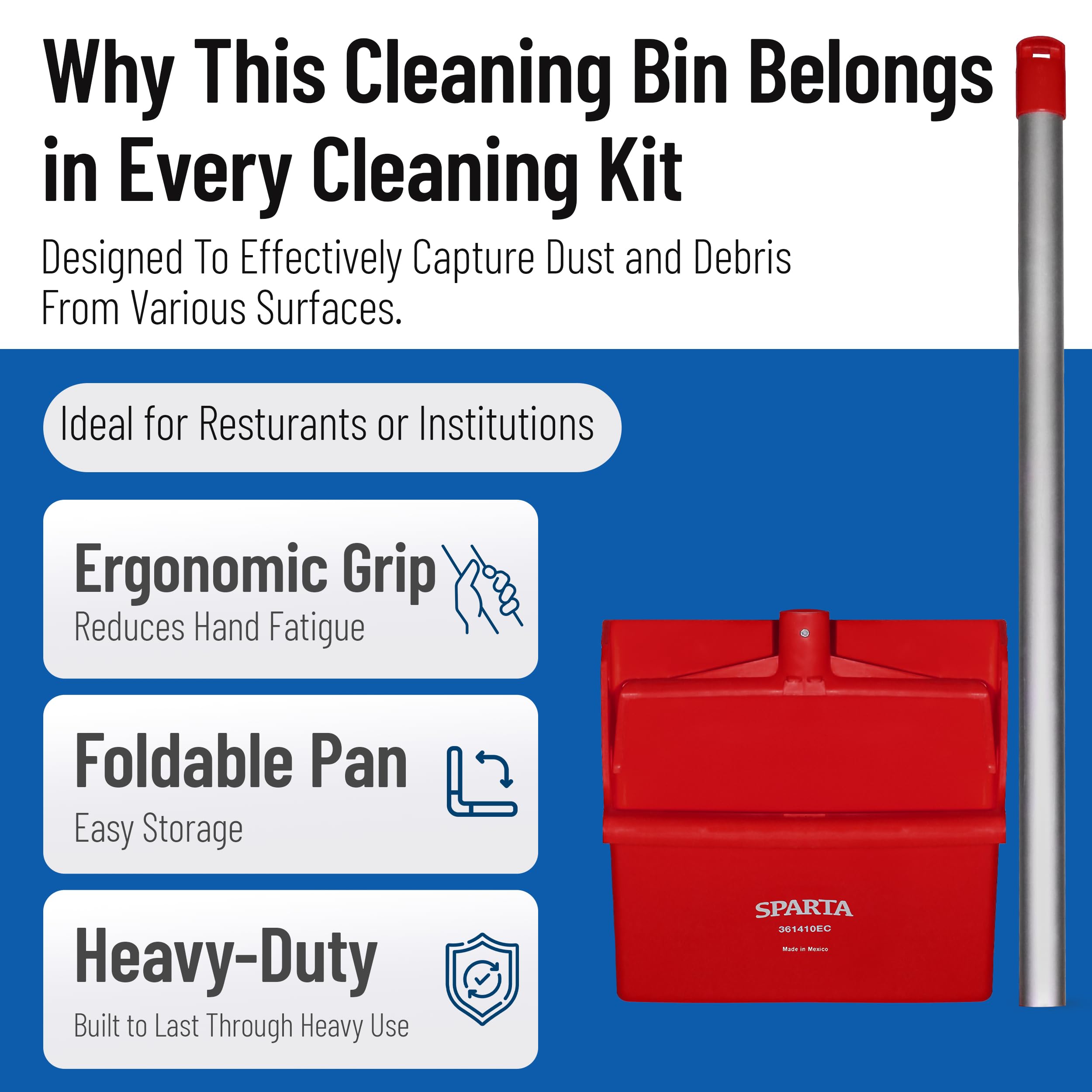 SPARTA Upright Dustpan With Aluminum Handle Serrated Edge For Broom Combing, Secure Yoke Lock With Easy Storage Hanging Hole For Commercial Cleaning, Plastic, 30 Inches, Gray, (Pack Of 6 - View #8