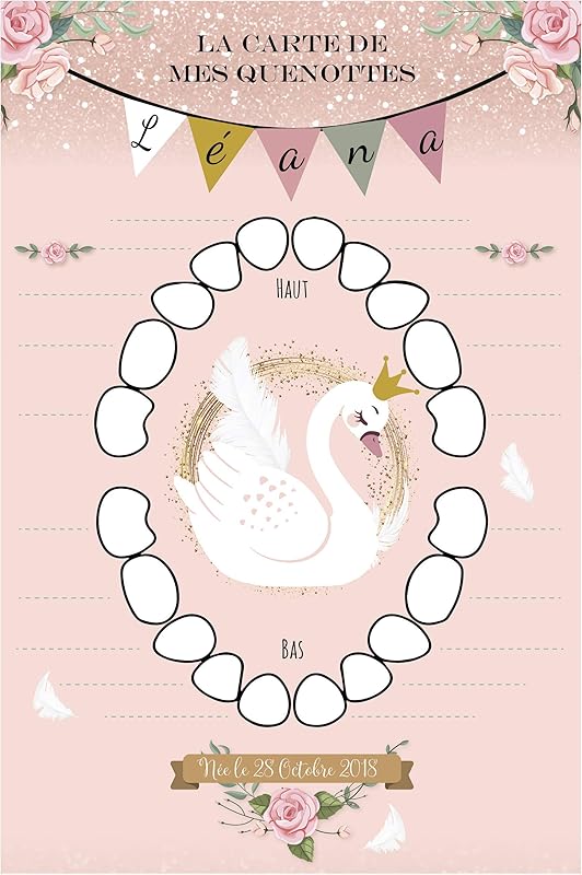 Carte Quenottes Bebe Carte Dents De Bebe Au Theme Du Cygne Et Princesse Amazon Fr Produits Handmade