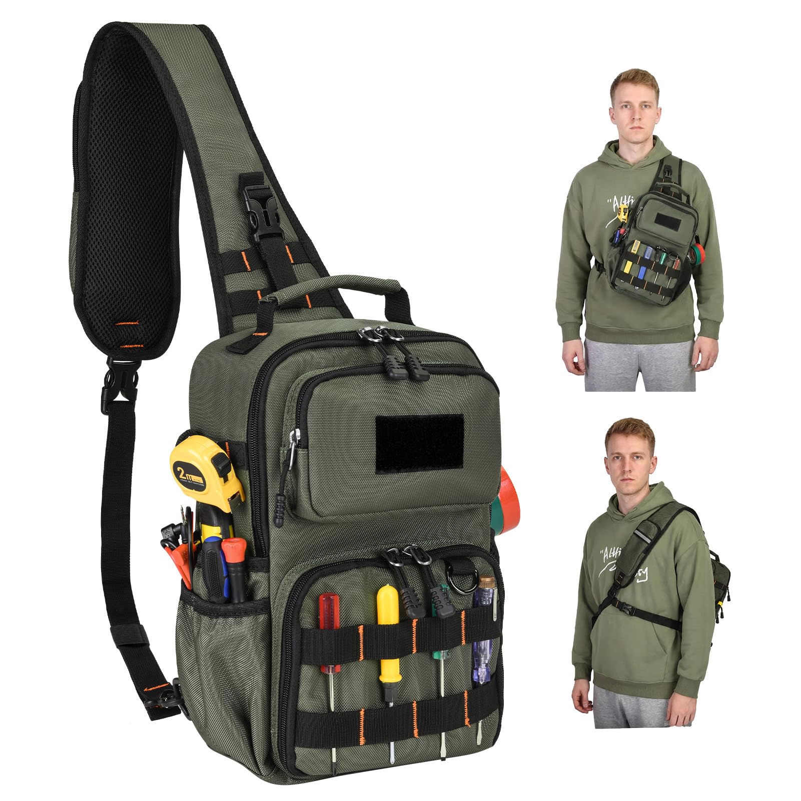 Rexmore Tactical Electrician & HVAC Tool Chest Bag, 3-Point Harness Green | Small Tool Po…
