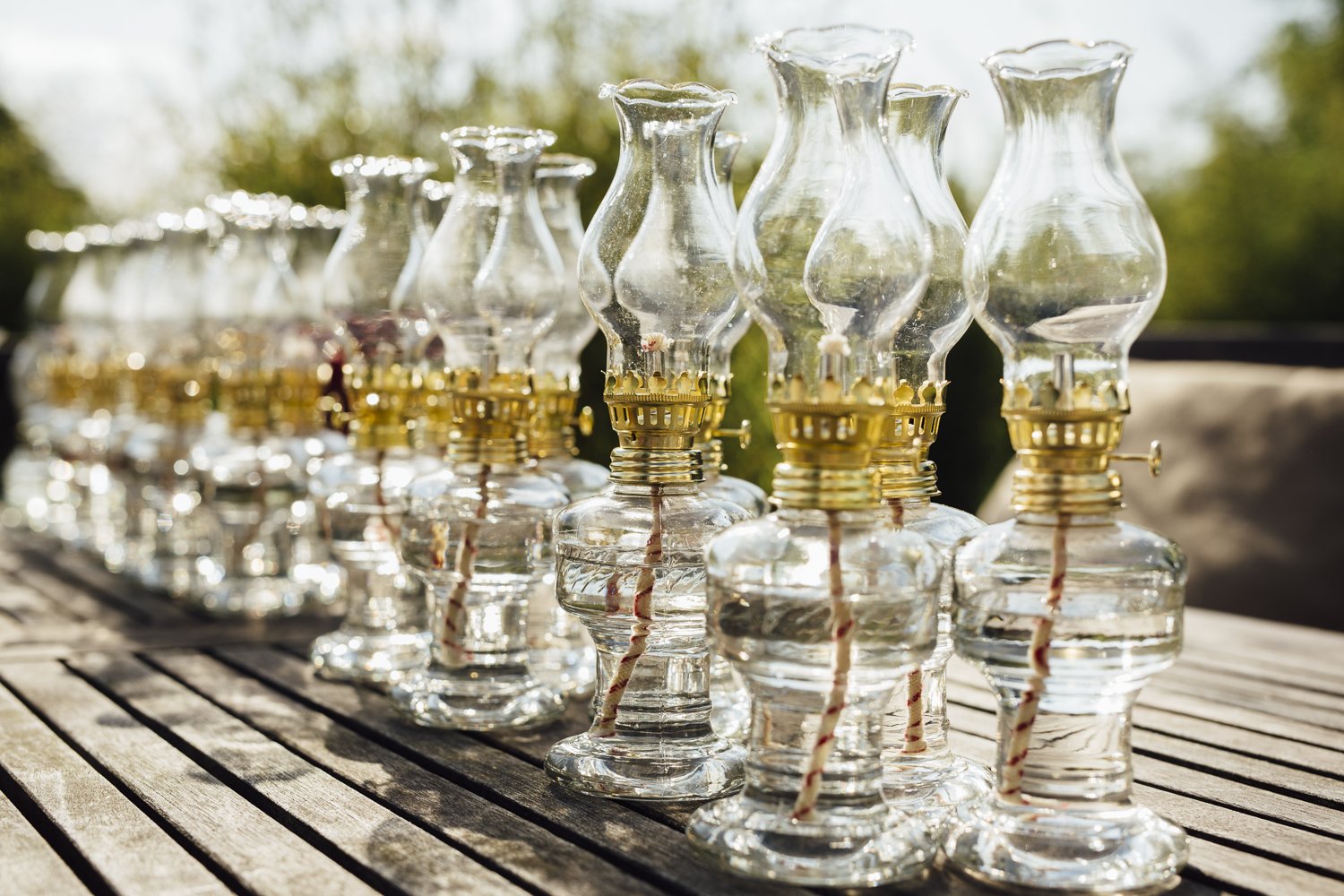 2x Öllampe aus Glas mit goldener Drehfassung 21 cm | Petroleumlampe mit Baumwolldocht | Perfekt für die Ideale Hochzeit | Oil lamps perfect for the Wedding day