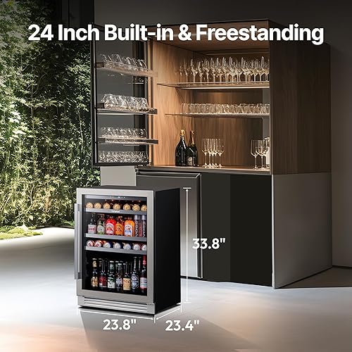 Miniatura 9 de Ca'Lefort Refrigerador de bebidas de 24 pulgadas, refrigerador de bebidas para 180 latas con 34 ° a 54 °F, enfriador de bebidas integrado
