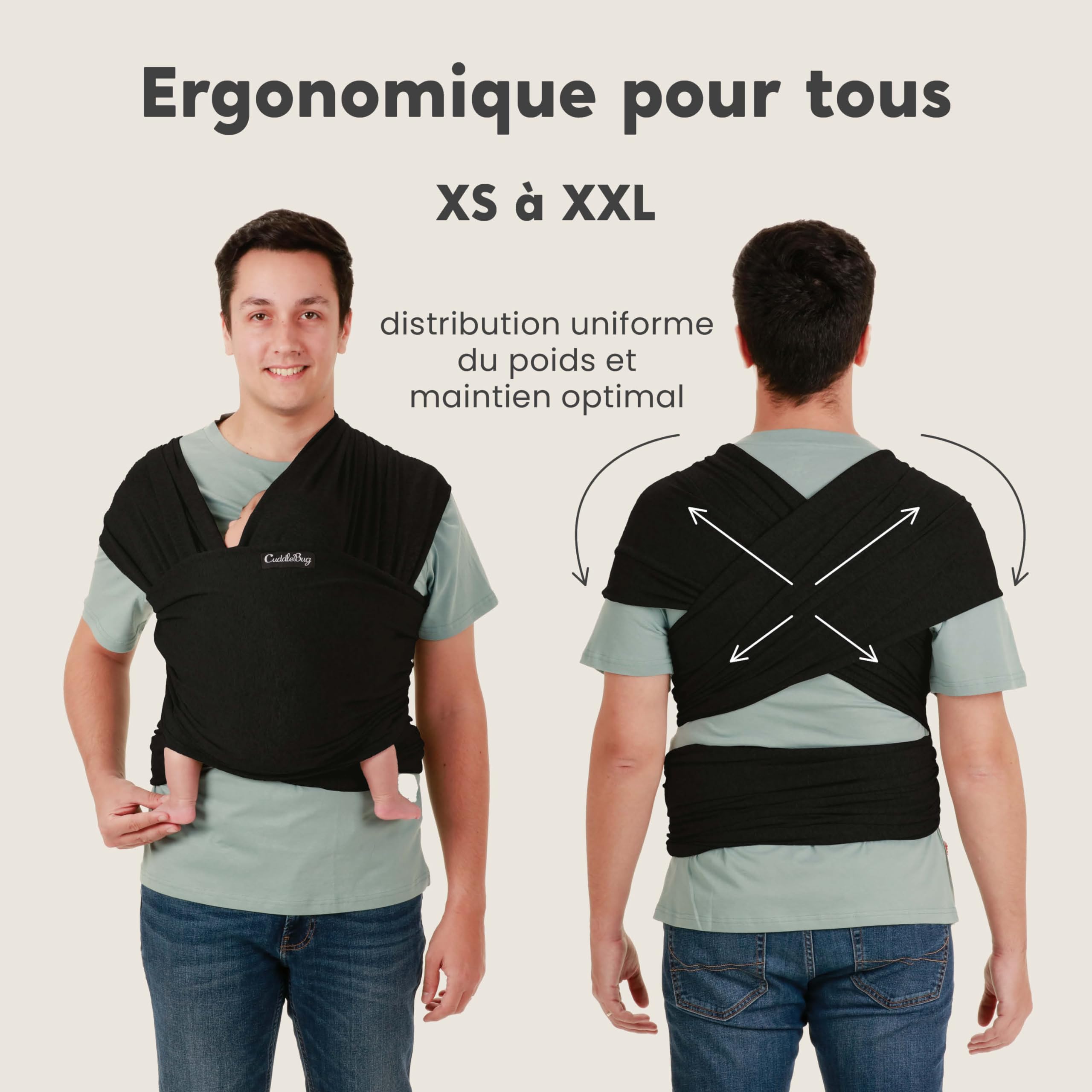 CuddleBug Écharpe de Portage Facile à Enfiler Porte Bébé Naissance Multifonctionnel 16 Kg Noir