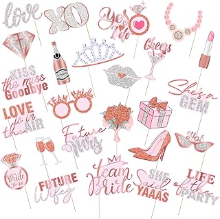 26 Pieces Bachelorette Photo Booth Props Wedding Photo Props Rose Gold Pink Future Wife Party Decorations for Bridal Shower