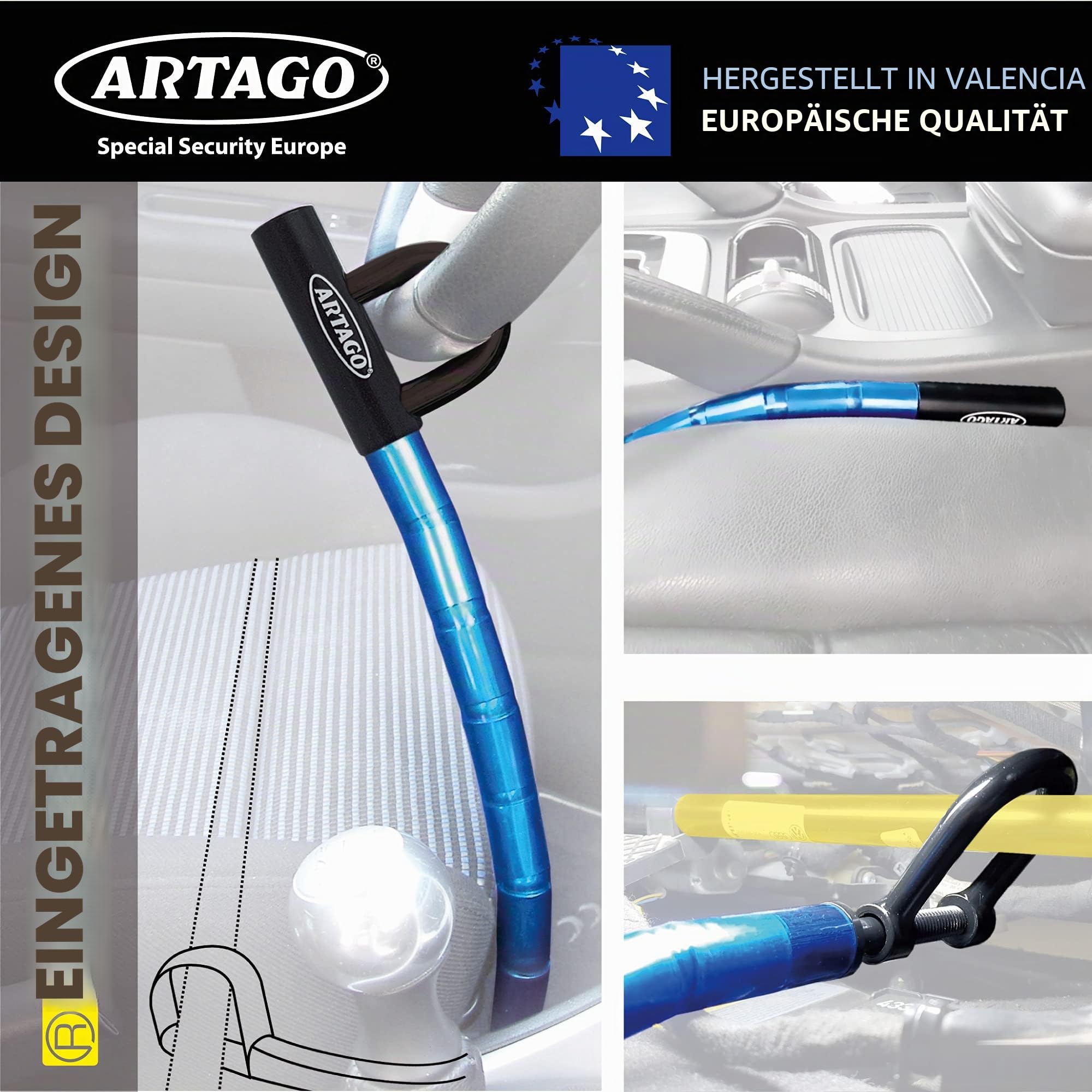 ARTAGO 582/B Lenkradschloss verankert am Sitz, Lenkradkralle Lenkradsperre, Diebstahlsicherung Lenkrad Sitz Auto, Universal