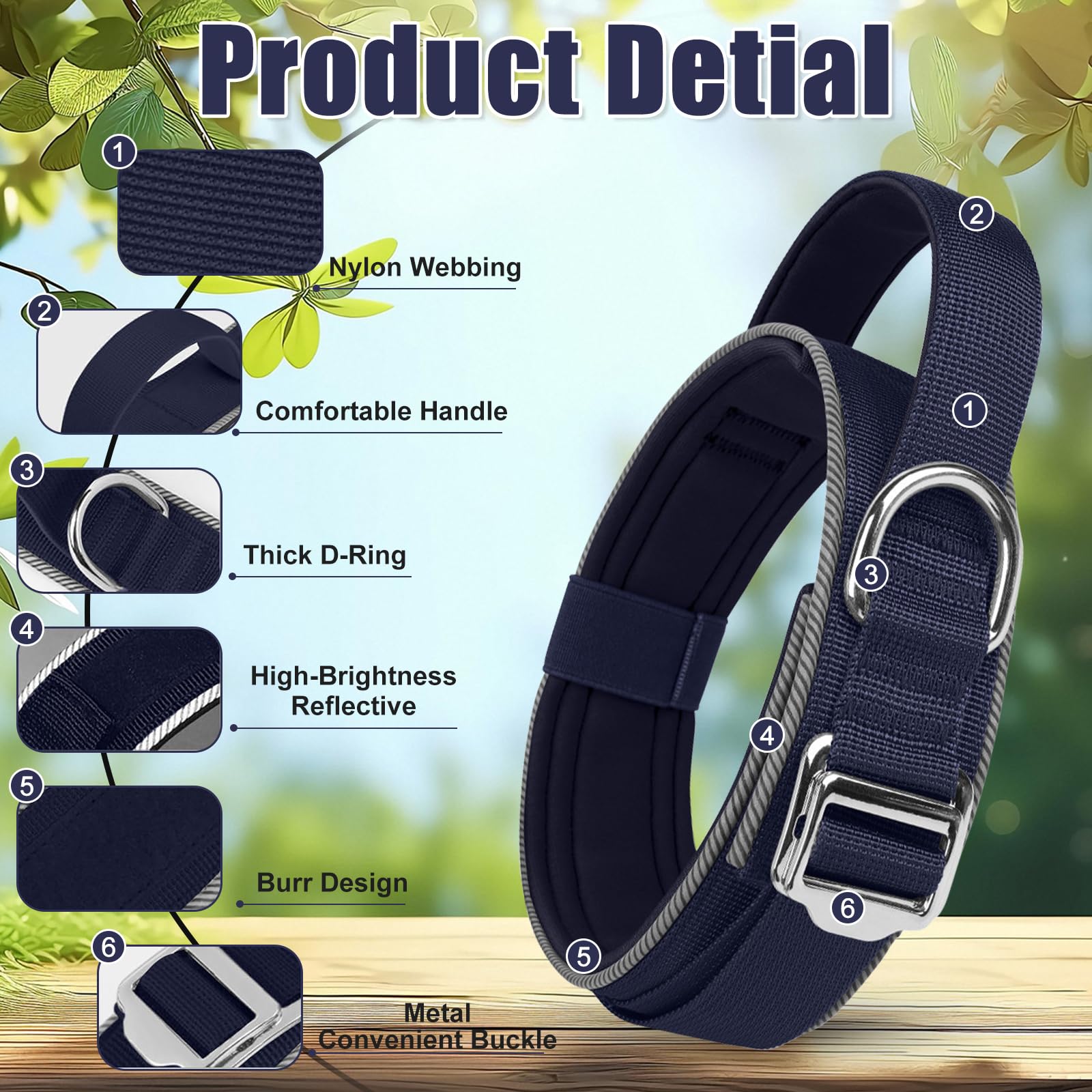 AKOFIC Tactical Dog Collar, Reflective, Heavy Duty Wide Dog Collar with Handle and Soft Padded - Image 2