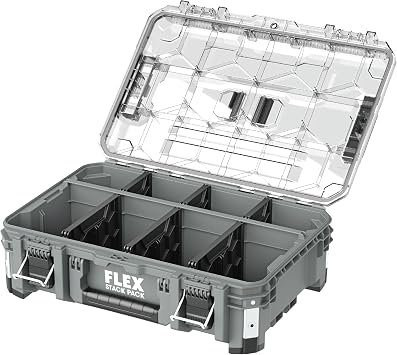 FLEX - Stack Pack Tool Storage System - Deep Organiser - 533242 - Made of Impact Resistant Plastic with Aluminium Reinforced Corners, Metal Latch and More - Storage for Tools Set