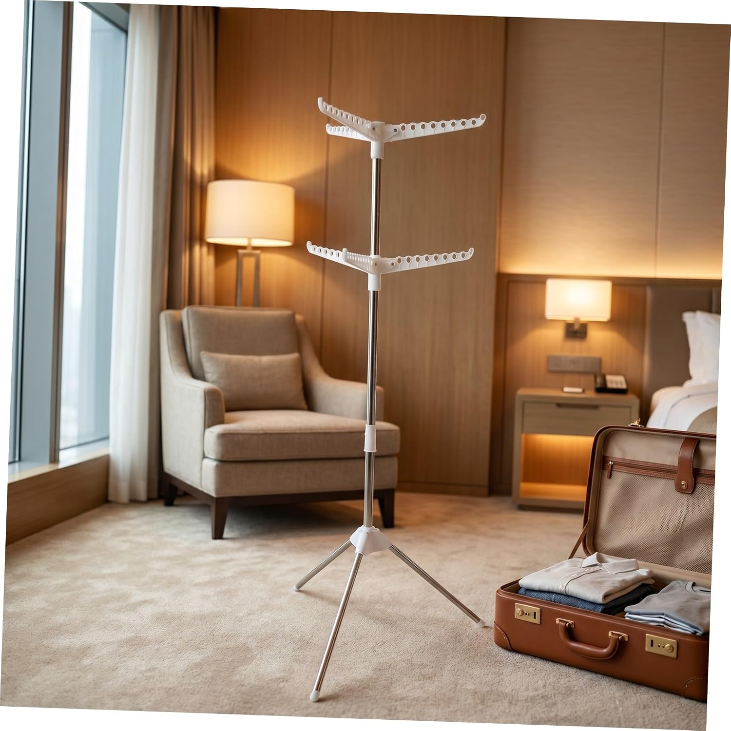 Ciieeo Foldable Standing Clothes Drying Rack, 2 Tier Tripod Base White