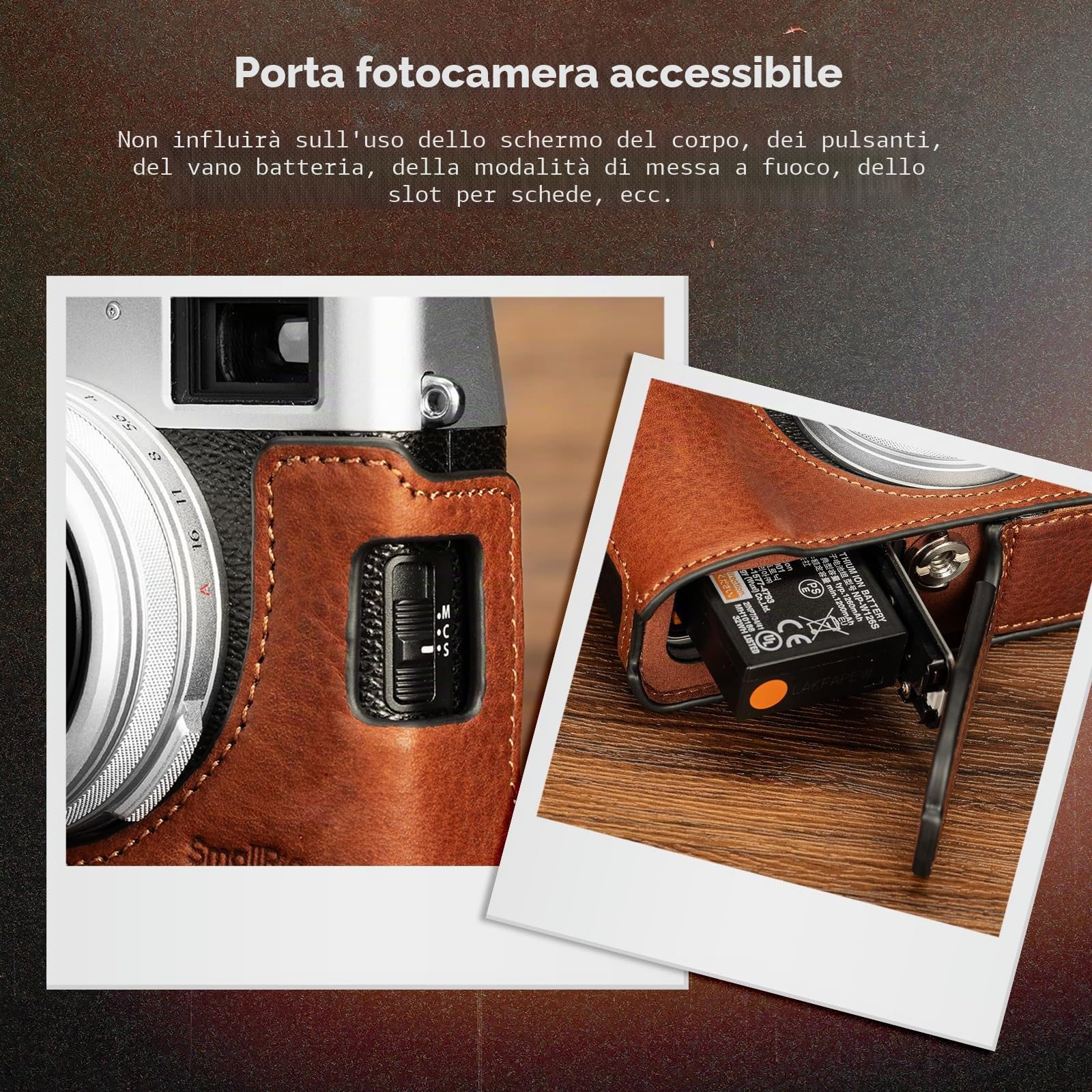SMALLRIG Kit Custodia in Mezza Pelle con Tracolla per FUJIFILM X100VI, Stile Retrò con Telaio in Lega di Alluminio, Marrone - 4699