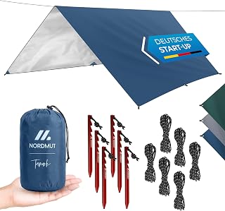 NORDMUT® Tarp 3x3/4m wasserdicht für optimalen Regen- und Sonnenschutz – Robuste Zeltplane kleines Packmaß mit Ösen – Tarp Ultraleicht für Camping & Wandern