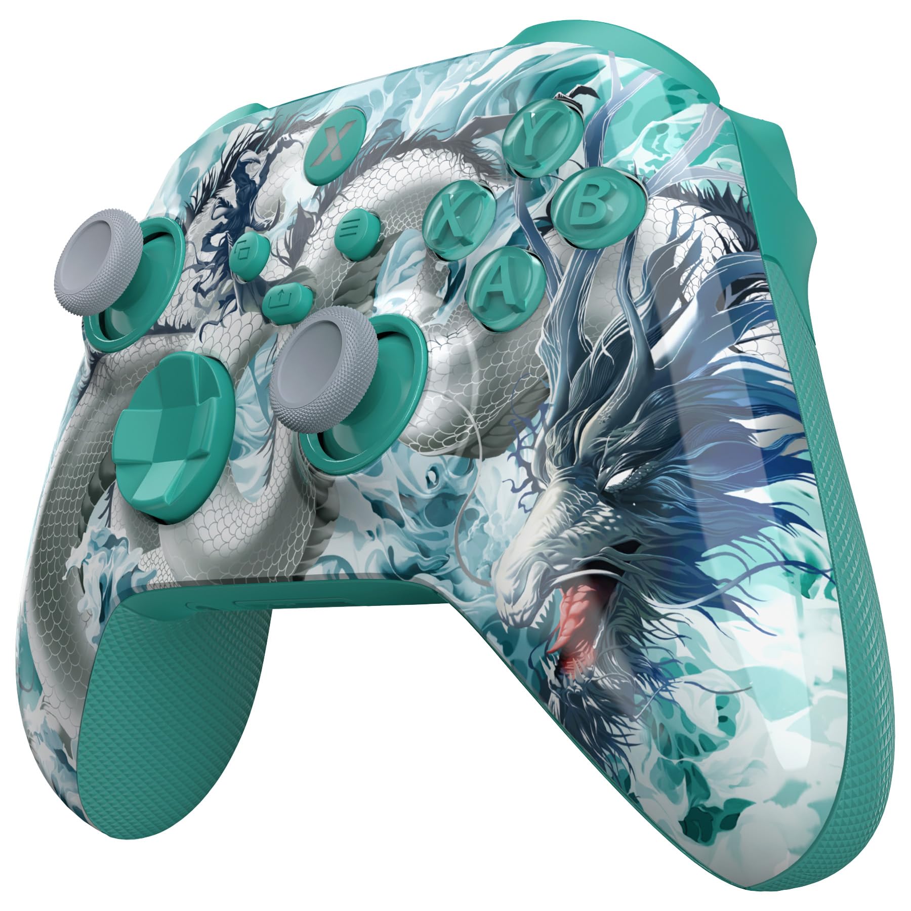 eXtremeRate Coque pour Xbox Series X/S Manette avec Bouton Complète & Grip Antidérapant en Caoutchoutée & Gâchette,ASR Version Coque Plaque Avant & Arrière pour Xbox Core Controller,Dragon de Jade