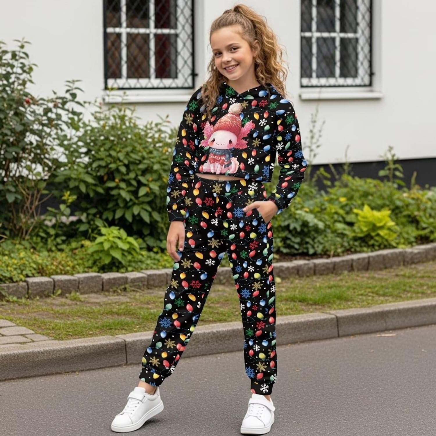 WELLFLYHOM Girls Clothes Set 4-13 2 Pcs Pullover Cropped Hoodie and Pants Set Long Sleeve Hoodie Sweatshirt and Jogger Pant