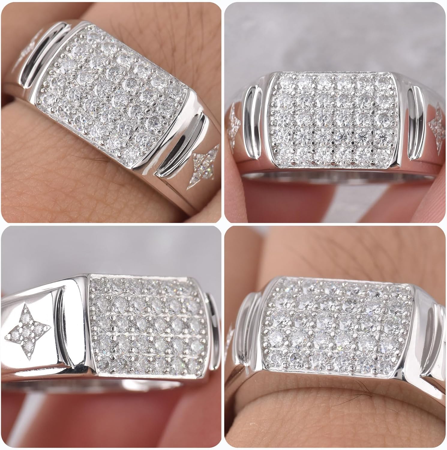 D Color VVS1 Moissanite Rings for Men 925 Sterling Silver Double Stars Round Cut Mens Wedding Band Promise Size 11 - Image 2