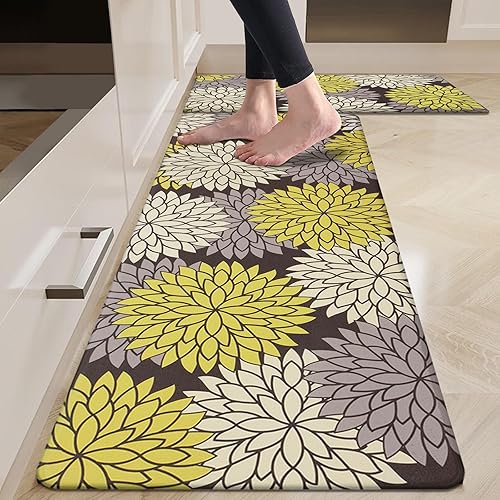 Miniatura 27 de HEBE Juego de tapetes de cocina antifatiga de 2 piezas, tapetes de cocina antideslizantes para piso, tapetes de cocina acolchados, impermeables,