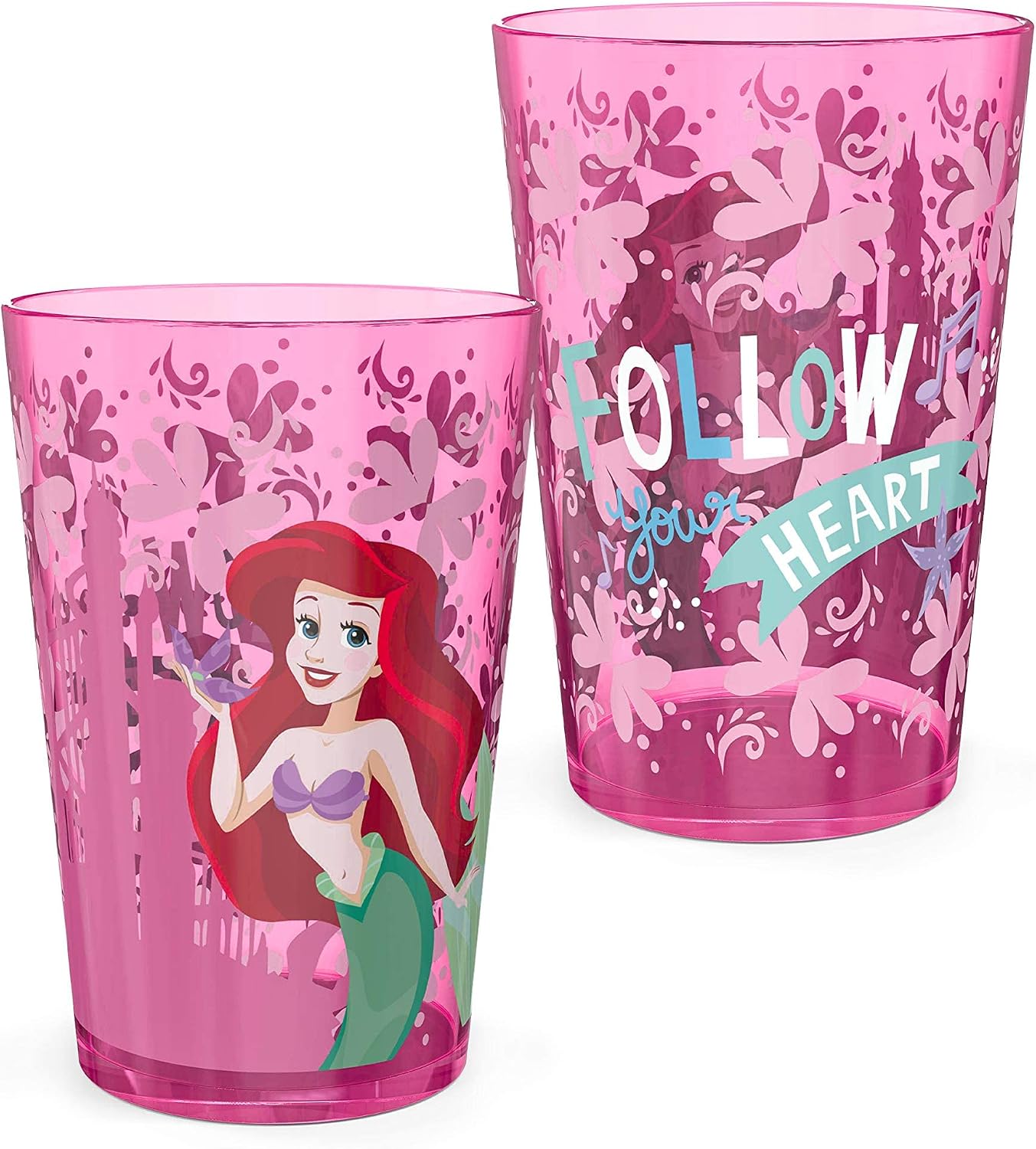 Zak Designs 14.5oz Disney Princess Nesting Tumbler Set Includes Durable Plastic Cups, Fun Drinkware is Perfect for Kids, 4pk ( Belle & Jasmine & Ariel), PYRP-0731