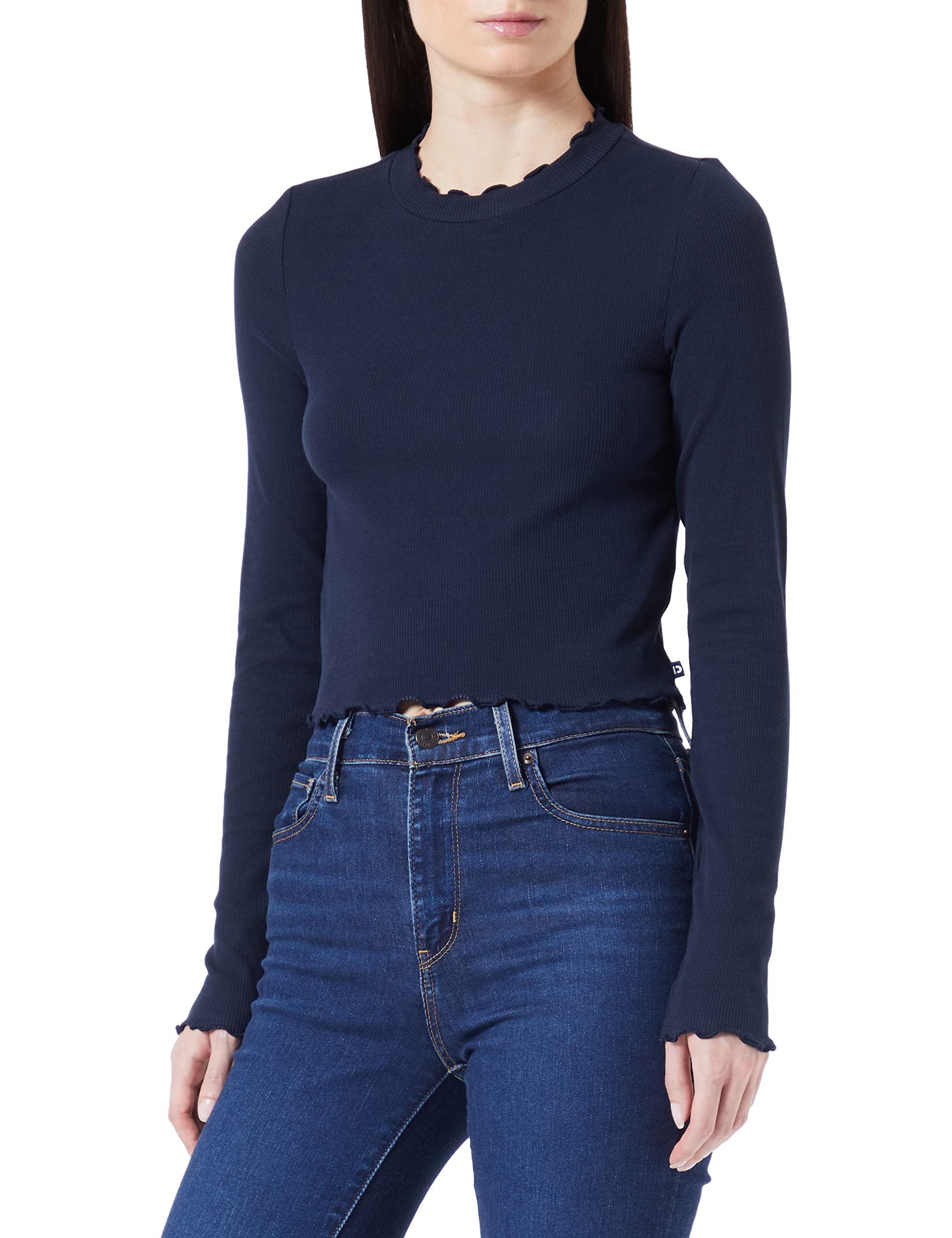 Tommy Jeans - Crop Top a maniche lunghe da donna Tee Shirt Linear 0909 Nero