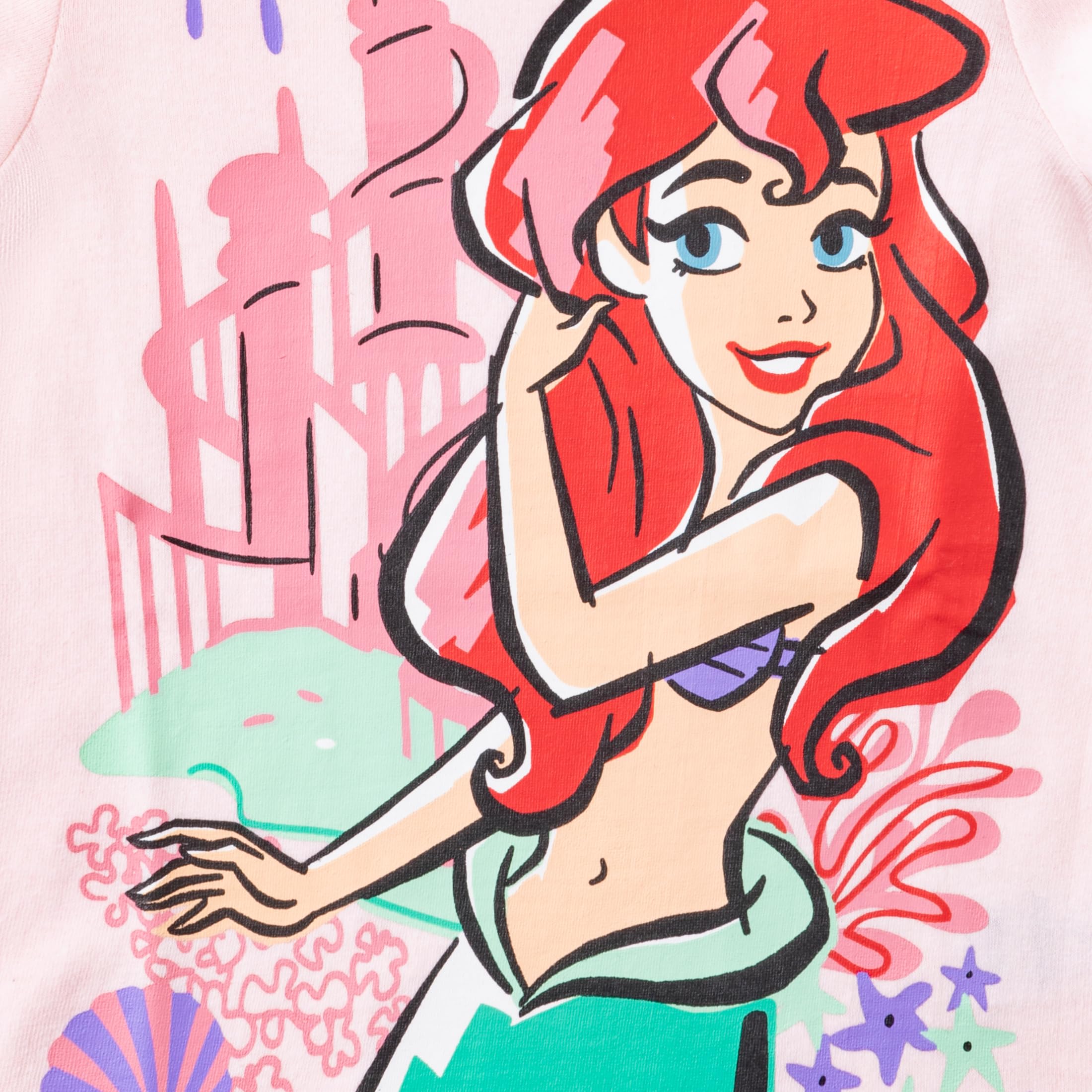 Disney Princesa Ariel, Cenicienta, Belle, Camiseta de manga corta para niñas pequeñas y grandes