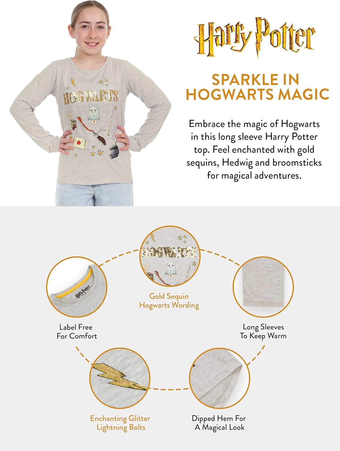 Harry Potter Girls Hogwarts Long Sleeve Top - Image 4