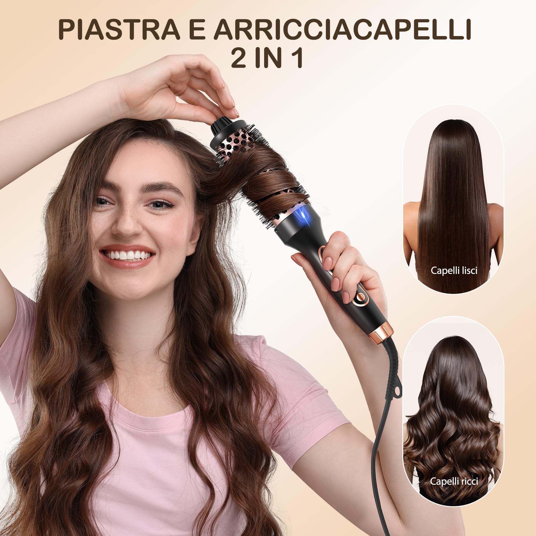 Thermal Brush, Spazzola Termica Arricciante, Spazzola Rotonda Termica Elettrica Ionica Per Ricci Naturali, 9 Temperature Regolabile, Meno Danni, Fusto Da 38mm, Doppia Tensione