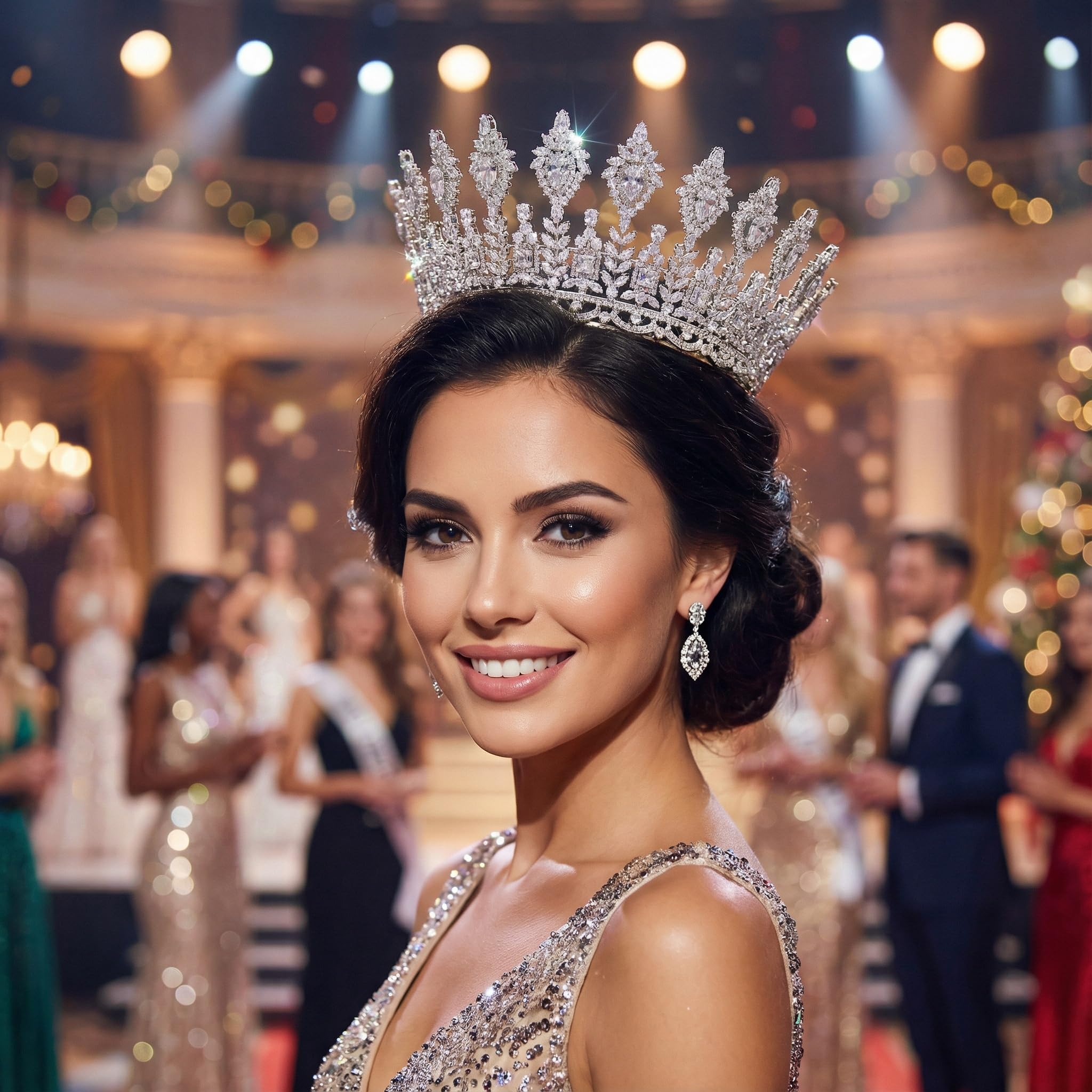 QXMYOO Tiaras de boda de lujo, corona redonda de circonita cúbica 5A para mujer, corona de princesa reina, diadema de cristal, accesorios grandes para el cabello de novia
