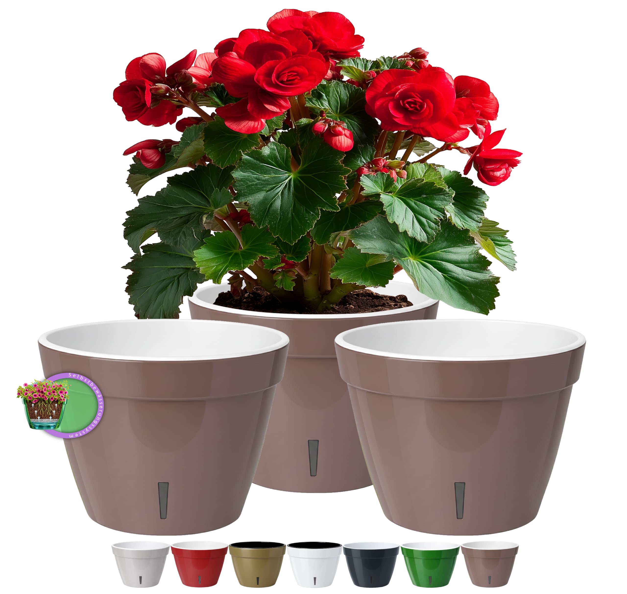 Santino ASTI Maceta de Riego Automático con Indicador de Nivel de Agua, Redonda, para Plantas, Flores, Hierbas (Ø 18 cm, Altura 14 cm, 2,5 L, Rojo/Blanco) — view 14