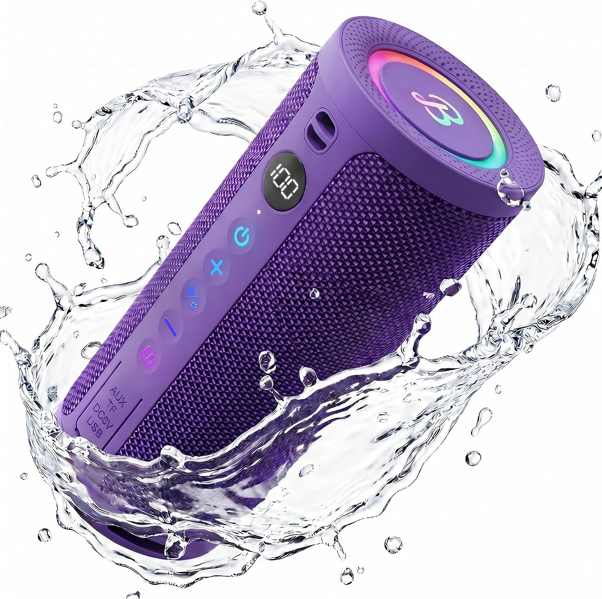 Altavoz Bluetooth portátil BassBloom Roar 3, sonido potente de 20 W con graves profundos, resistencia al agua IPX6, tiempo de reproducción 24 horas, Bluetooth 5.4, luces RGB, emparejamiento inalámbrico TWS (púrpura)