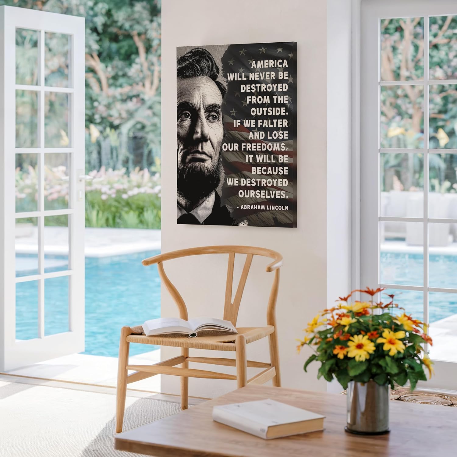 Poster Master America Will Never Be Destroyed Canvas - Abraham Lincoln Quote Print - Democracy Art - Gift for Men & Women - Inspiring Wall Decor for Office - 8x10 STRETCHED Canvas