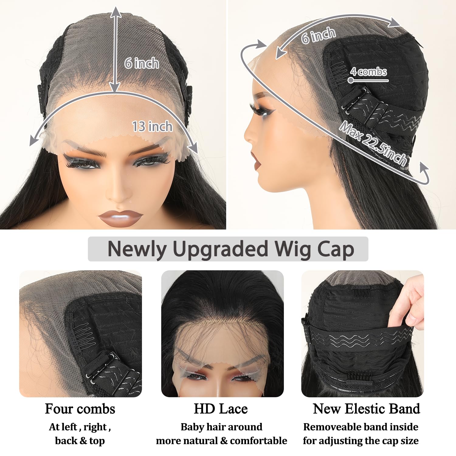 SOKU 13x6 Glueless Lace Front Wigs for Women,32 Inch Long Straight Synthetic Wigs Pre Plucked,Free Part Natural Black Lace Frontal Wigs with Baby Hair,Put On Go Wig Beginner Friendly