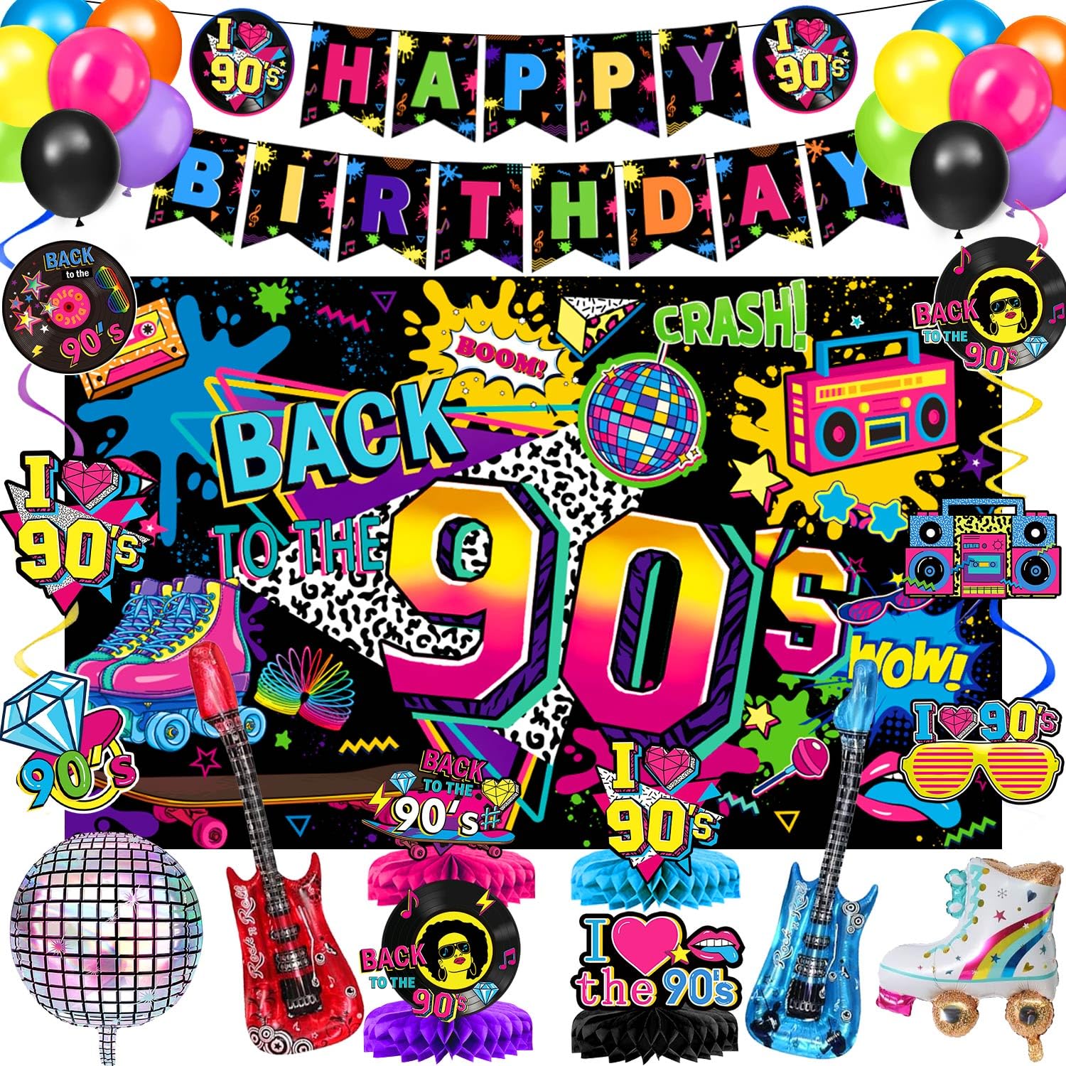 QIYANPAX 90s Birthday Party Decorations