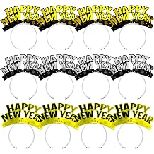 Melisheer 12 PCS New Years Eve Party Supplies, Happy New Years Headband Party Favors Gold Silver Black Headband Accessories