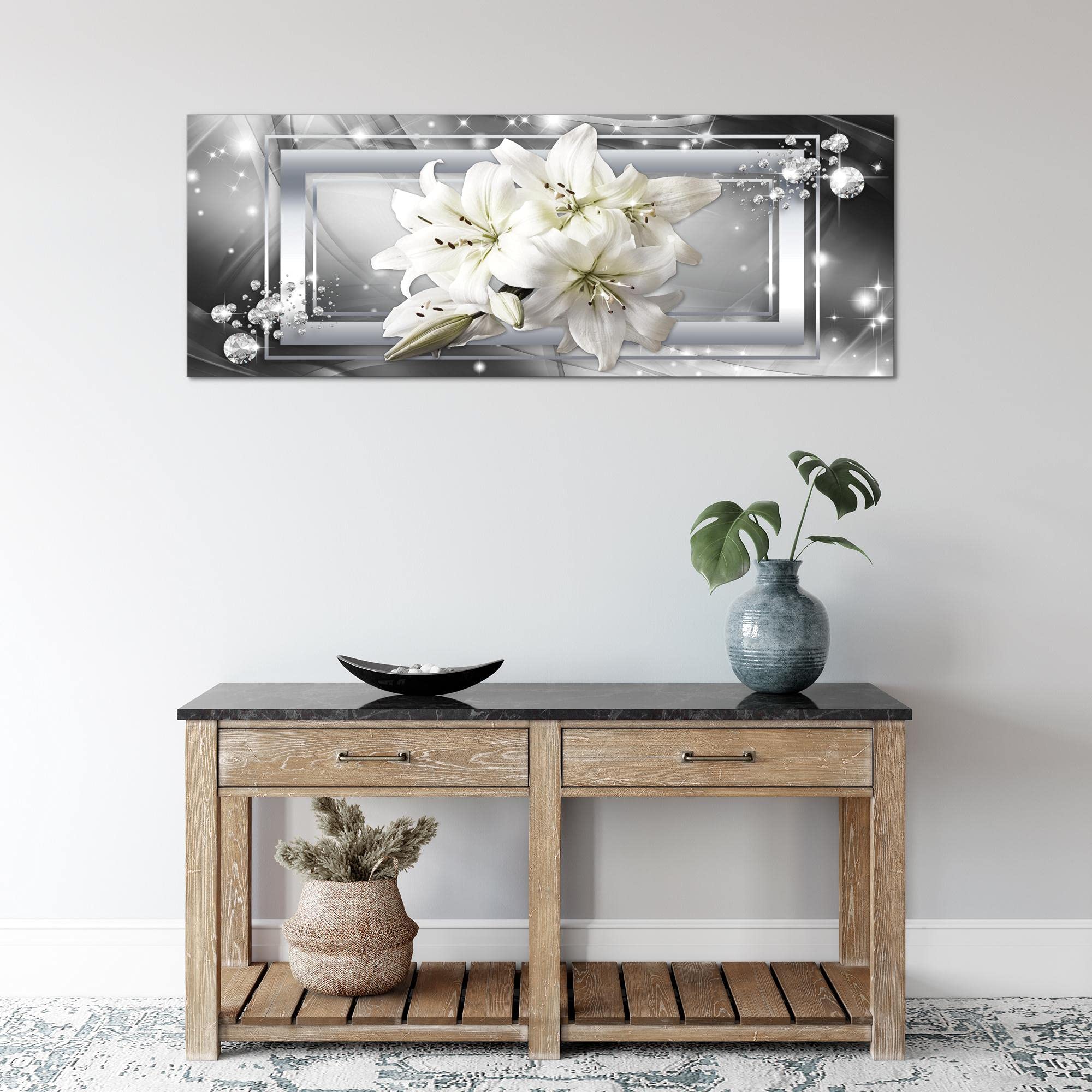 Foto Auf Leinwand Lilie - Weiße Blumen Auf Hellem Dekorativem Hintergrund - Lilien