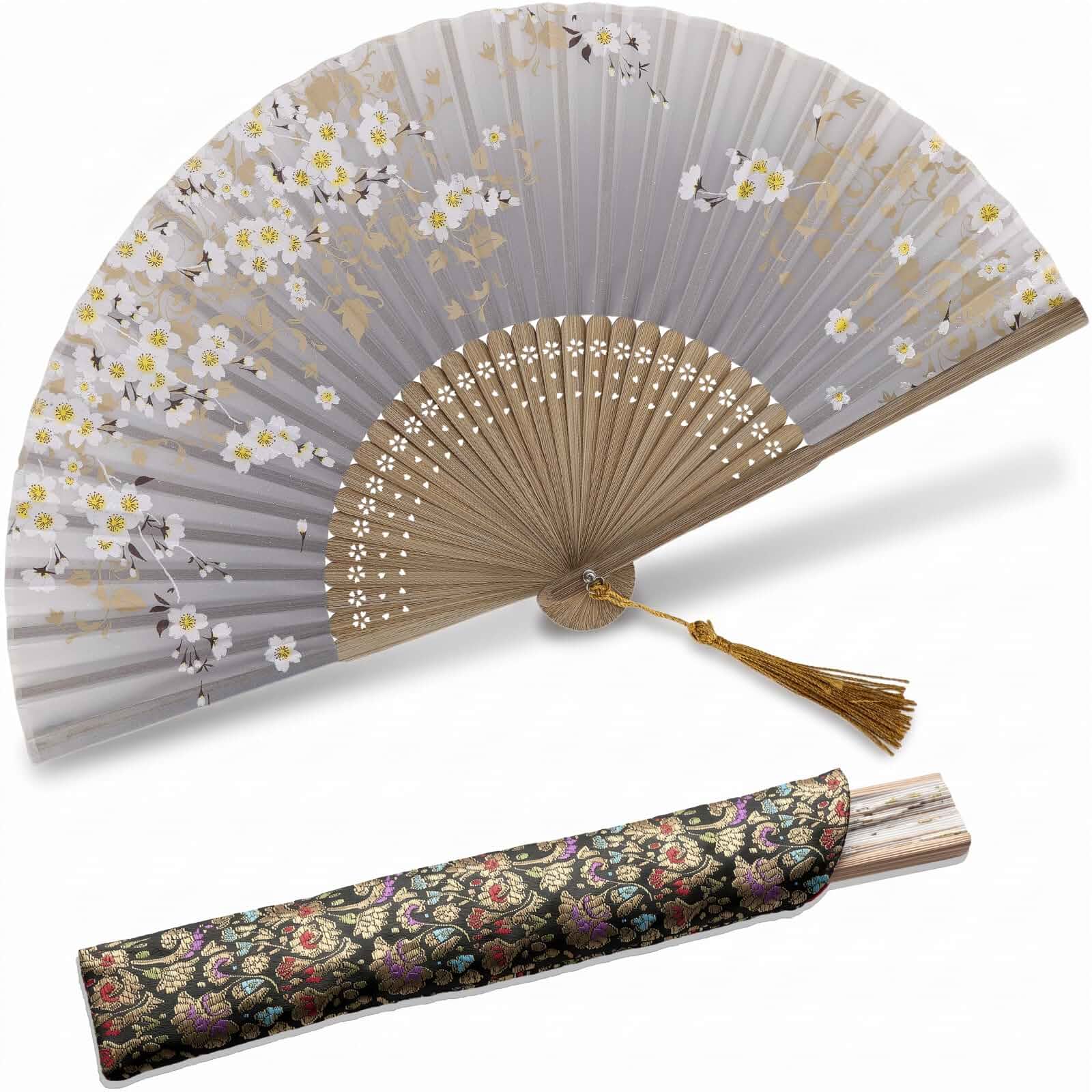 Hand Fan Foldable for Women, Handheld FanPortable Japanese Chinese Vintage Bamboo Silk Folding Hand Fan for Cooling, Wedding, Church, Party, Travel, Gifts