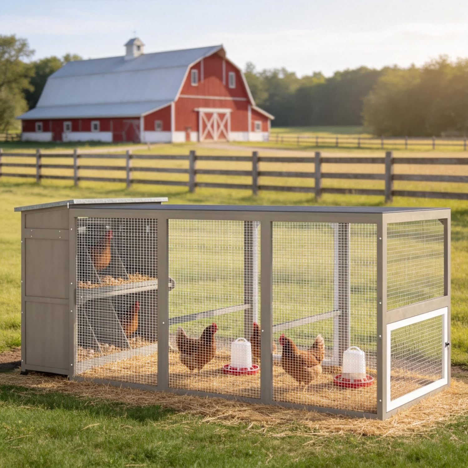 93.6" Large Chicken Coop with Run for 6-8 Chickens, Wooden Outdoor Hen House with 6 Nesting Boxes, 4 Lockable Egg Doors, Asphalt Roof and 600D Waterproof Oxford Cover for Backyard