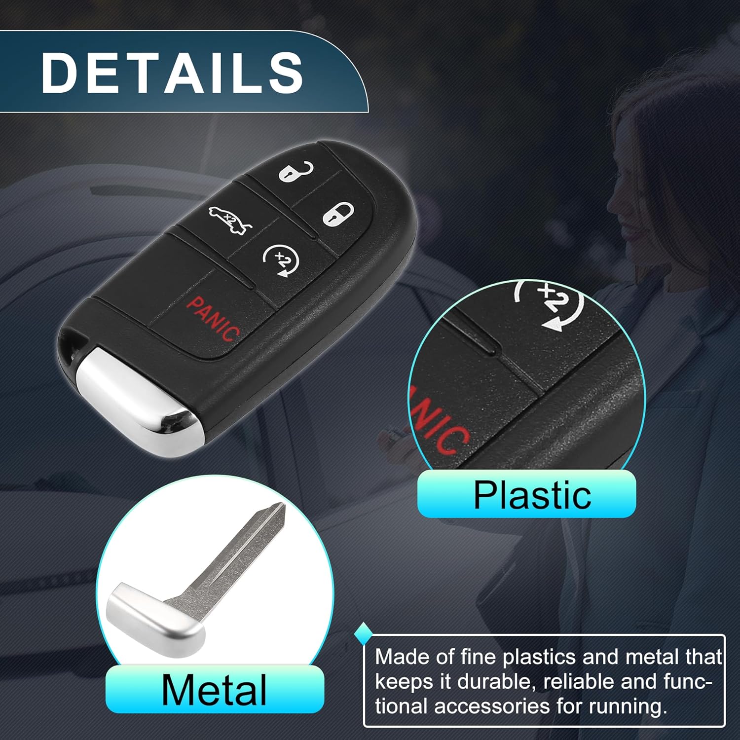 Keyless Entry Remote for Chrysler 300 2019-2022 433Mhz M3M-40821302, 68155687AB 5 Button Reusable | Control Replacement Car Key Fob 1 Pcs for Chrysler 200 2015-2017