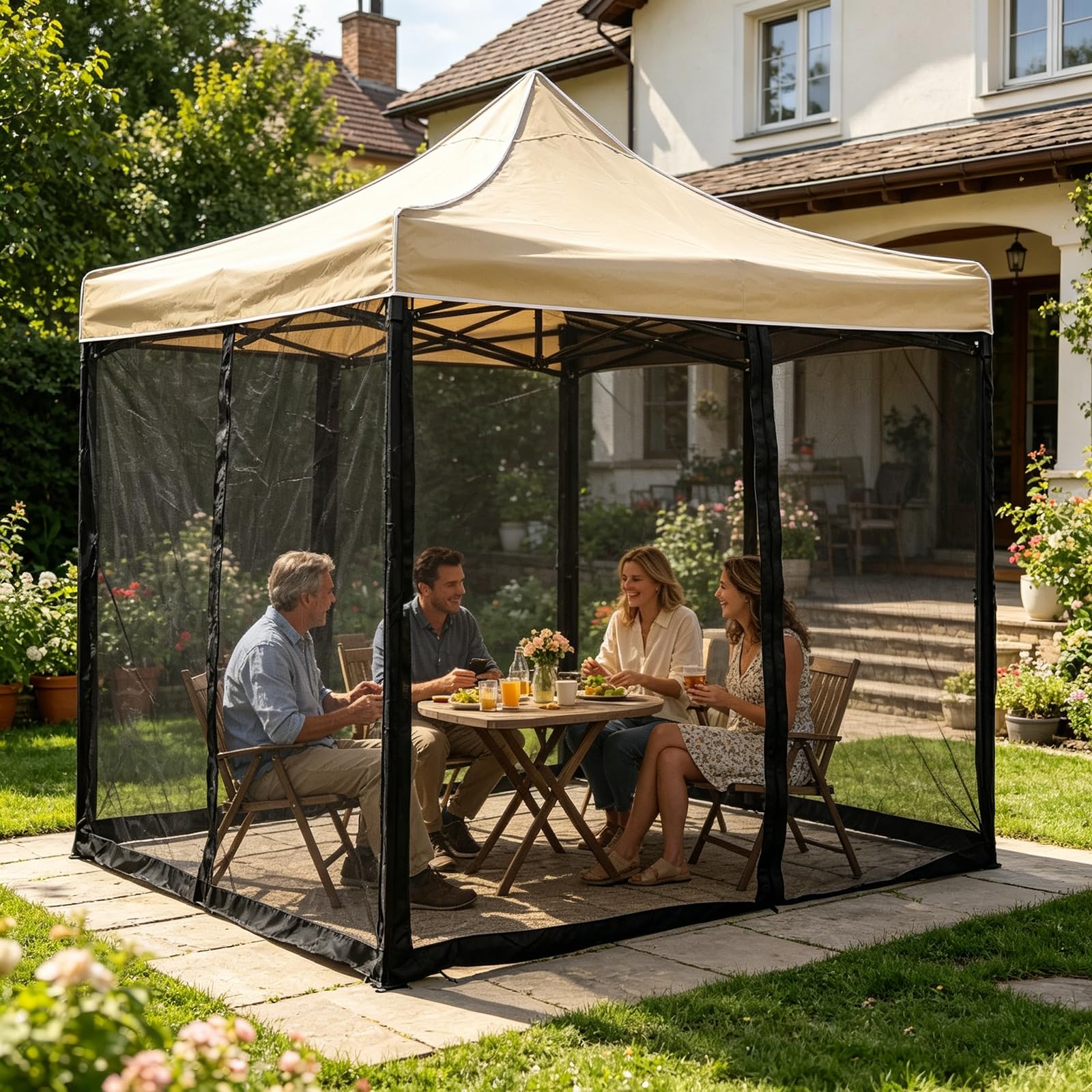 Moskitiera do pawilonu, uniwersalna, zastępcza zasłona z 4 drzwiami zamkowymi na zewnątrz, baldachim na patio, trwały poliester, ochrona 20 x 200 cm