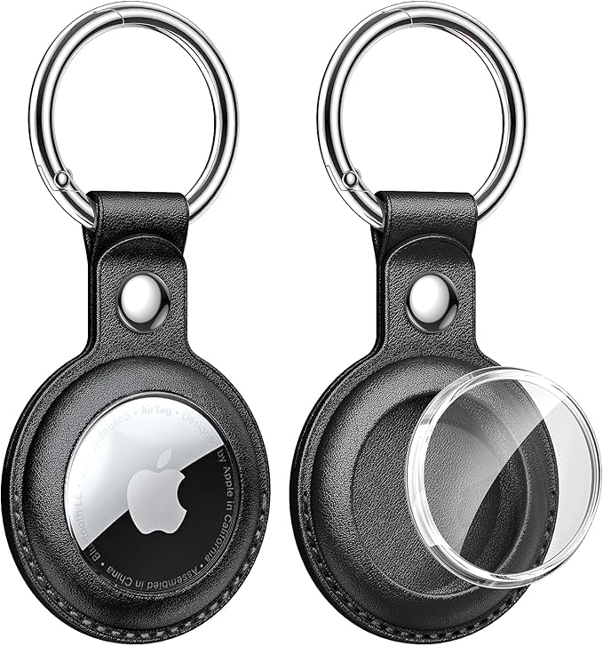 leyi compatible for apple airtag holder airtag case 2 pack protective pu leather 360 full body airtags keychain air tag holder tracker cover air