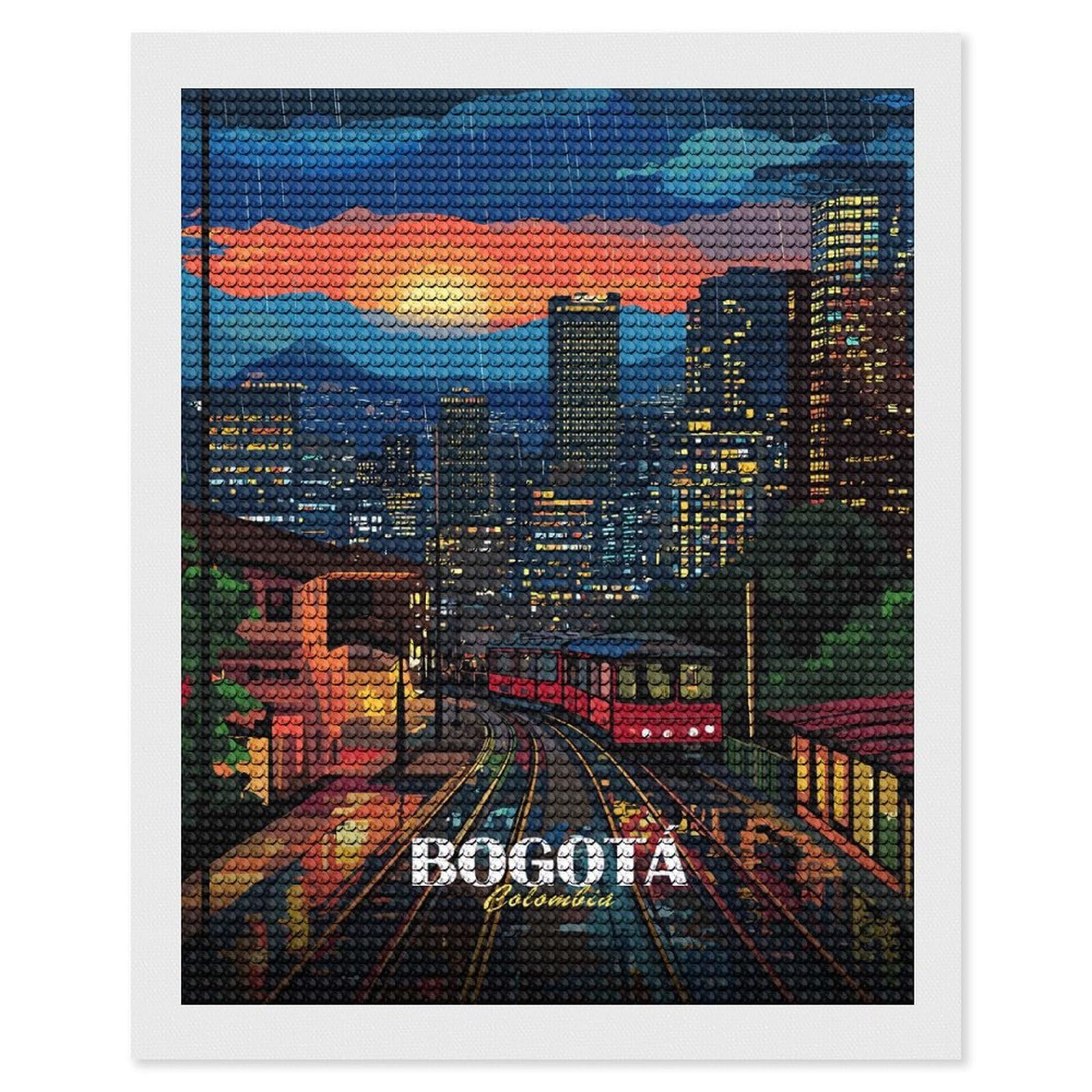 Junmoney Bogota Colombia Cityscape Rainy Night Full Drill Diamond Painting Kit 16"x20", for Teens, Calming Craft to Unwind, Home Wall Decor, Christmas Gift