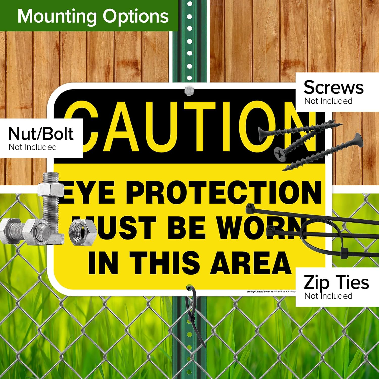 Caution Eye Protection Must Be Worn In This Area Sign, 12x16 Inches, Rust Free DiBound, Fade Resistant, Made in USA by My Sign Center