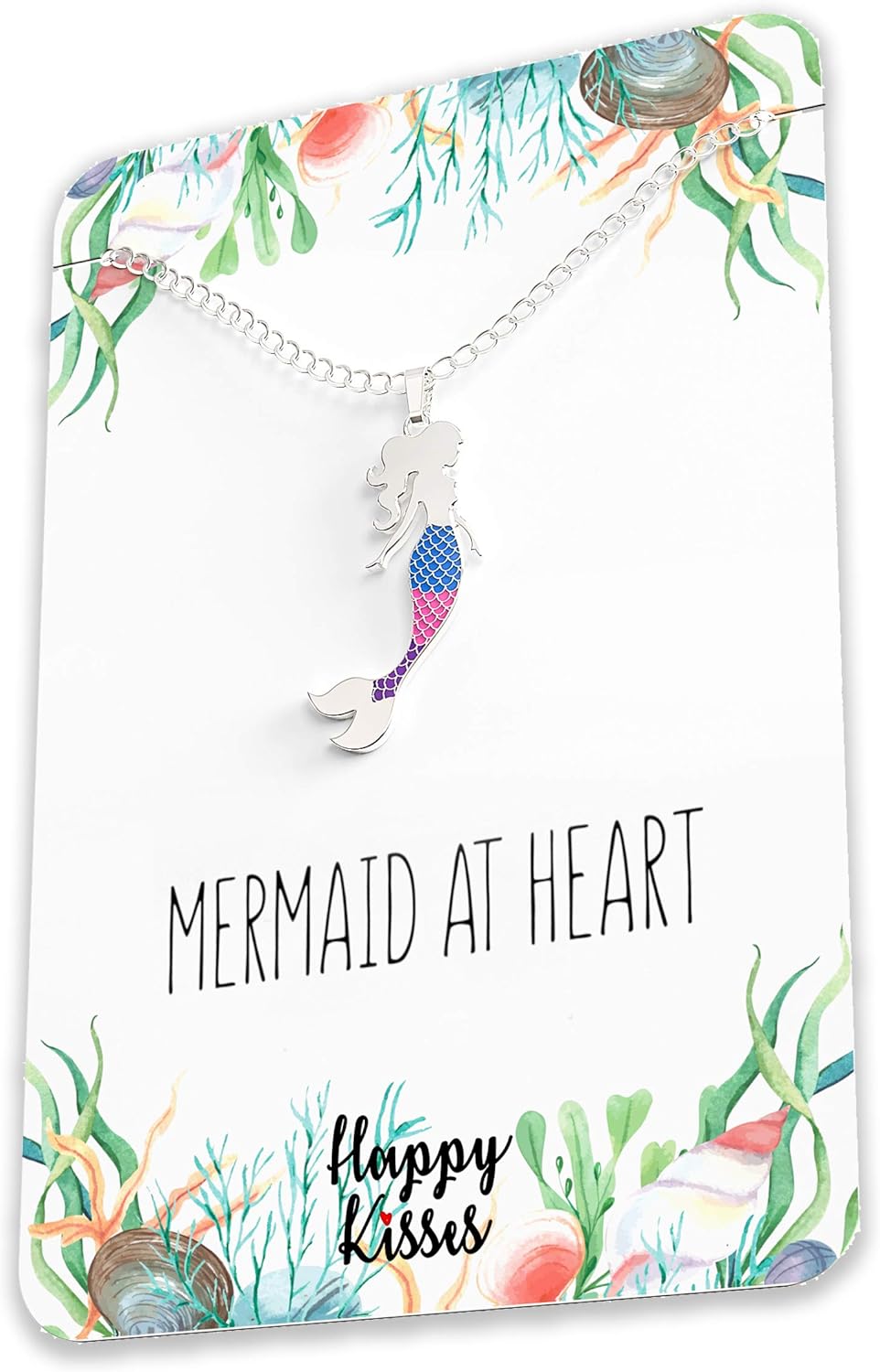 Mermaid Necklace – Cute Mermaid Gift Charm for Women, Girls & Teens – “Mermaid at Heart” Message Card - Image 3