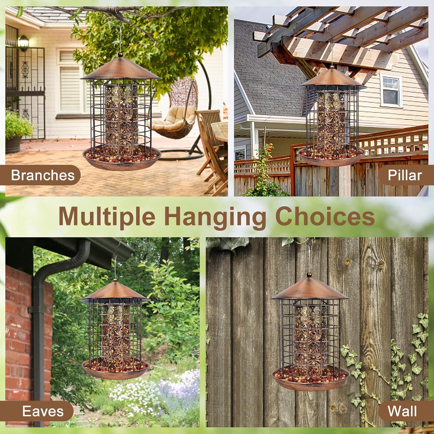 Gaprass Squirrel Proof Bird Feeders, Metal Bird Feeders for Outdoors Hanging, Bird Feeder for 360°Feeding Area for Wild Birds, Chew Proof & Rust Proof, 4lbs Capacity - Bronzed : Patio, Lawn & Garden