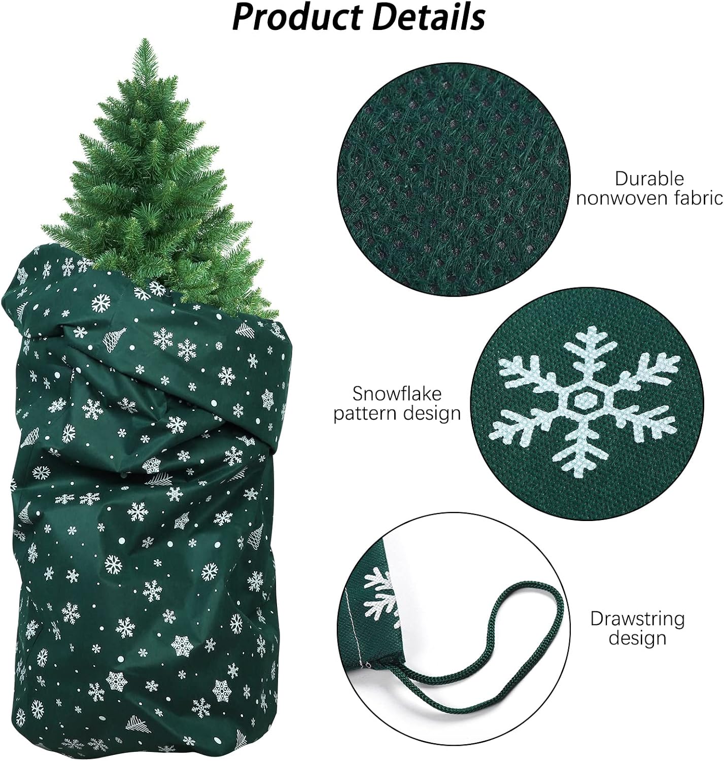 MCEAST Large Christmas Tree Storage Bag 9 x 4 Feet Oversized Storage Bag with Drawstring Snowflakes Print Dust Proof Cover Bag Large Christmas Storage Containers for Trees up to 7.5 Feet Tall, Green