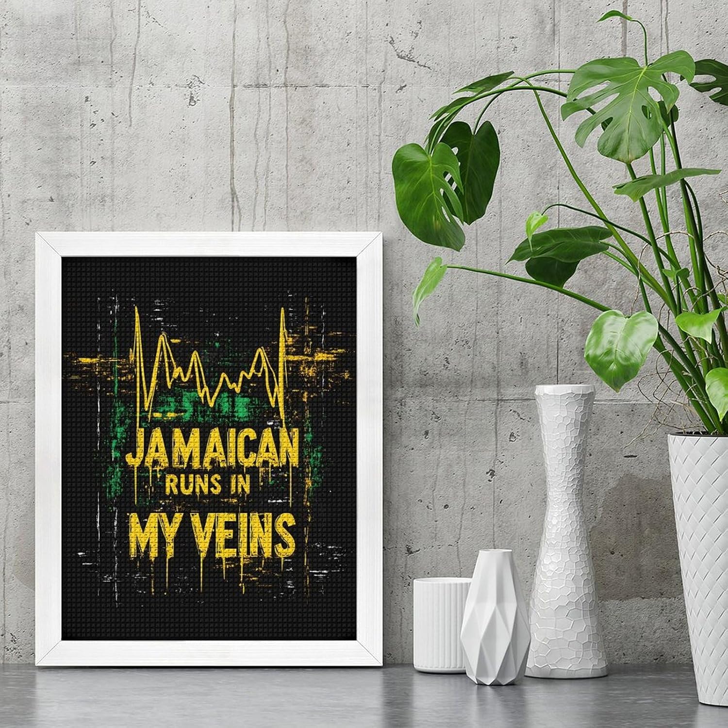 Jamaican Runs in My Veins Diamond 5D Painting Kits with Frame DIY Full Round Drill Gem Art Crafts for Home Wall Decor 16 X 20in White Wood 40 * 50cm