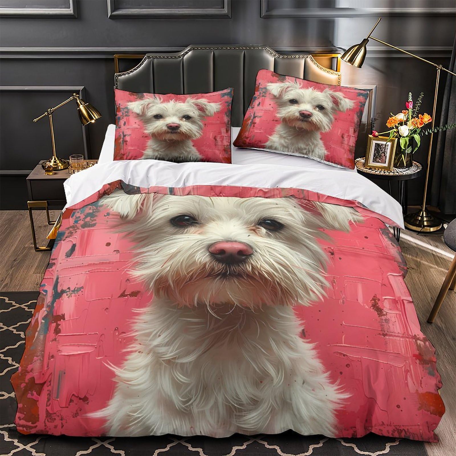 Housse de couette chiot blanc pour chambre fille single