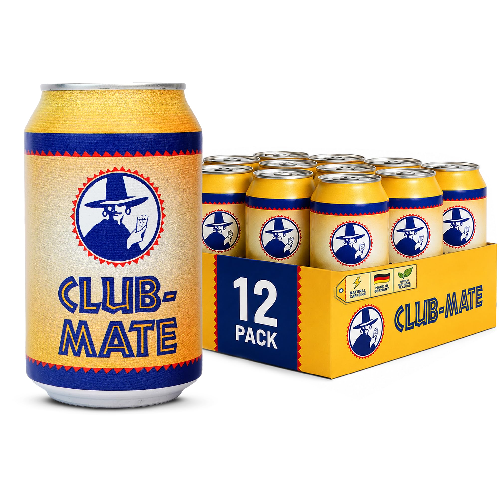 Club-Mate Sparkling Yerba Mate Tea | 11.2oz Can (12 Pack) | Berlin’s Famous Soft Drink | 66mg Natural Caffeine, Low Sugar, All Natural Flavors | Energy Drink Alternative | Vegan, Gluten-Free, Non-Alcoholic
