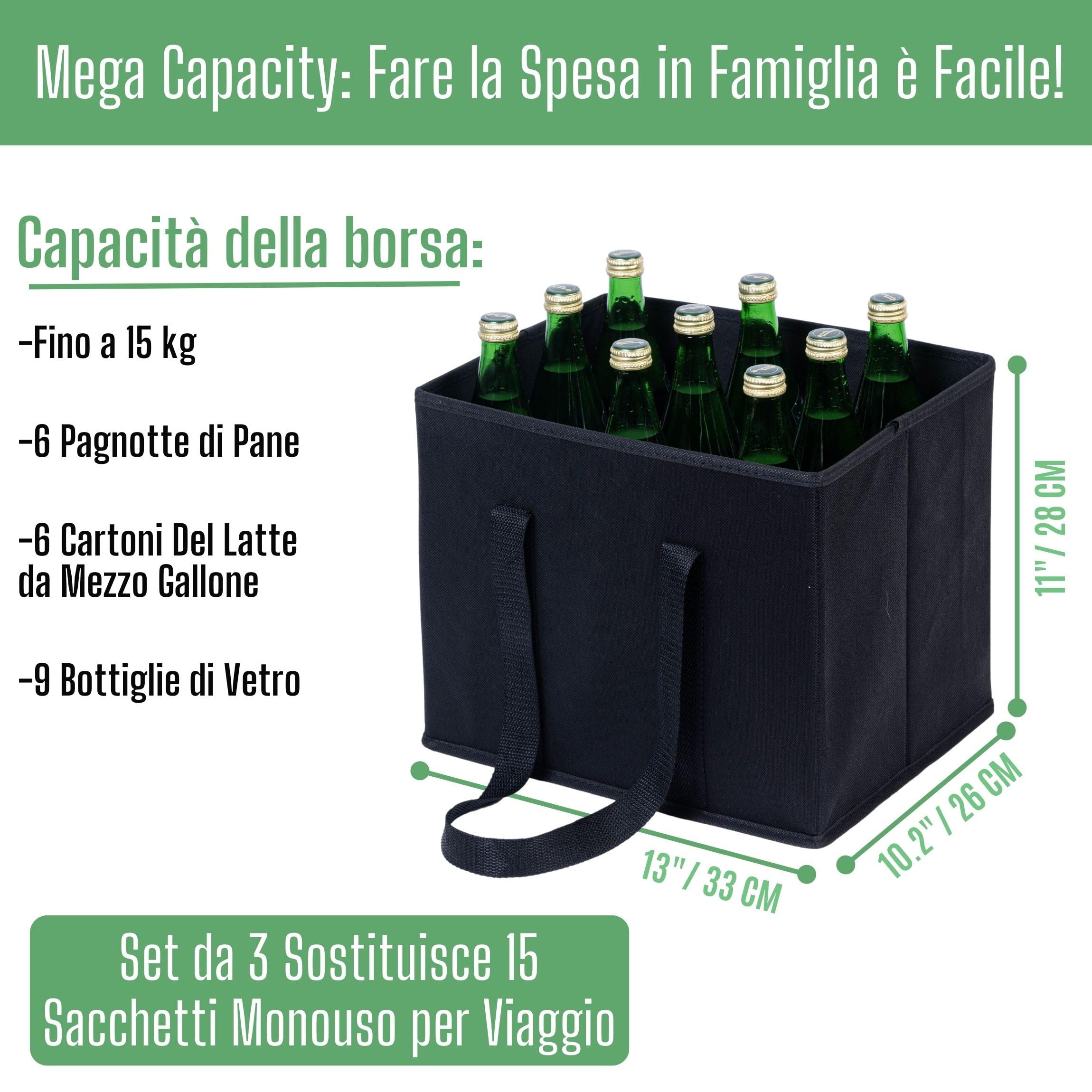 VENO Bag Borsa della Spesa Riutilizzabile, Confezione da 3, Borsa per Carrello della Spesa, Scatola di immagazzinaggio, Fondo Rigido, Pieghevole
