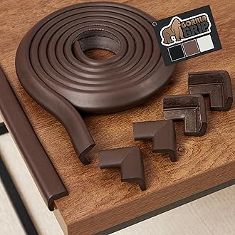 GORILLA GRIP Baby Proof Corners and Edges for Furniture, Kid Proofing Adhesive Table Corner Protectors, Heavy Duty Soft Rubber Foam Protection, Includes 8 Protective Safety Guards, 10 Feet, Brown