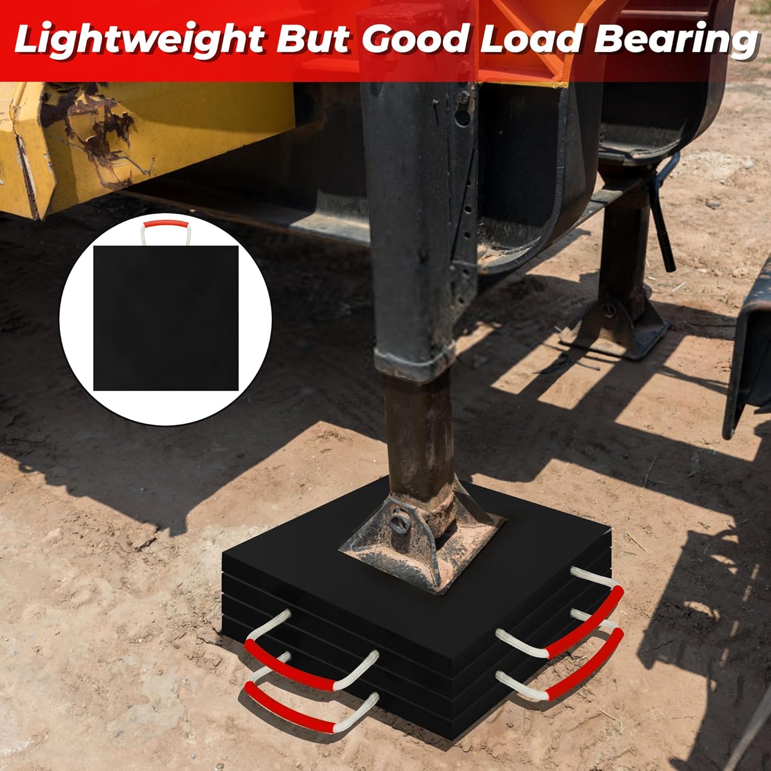 4 Pack RV Outrigger Pads, 12" x 12" x 1" Non-Slip Rv Jack Pads Stabilizing Blocks with Handle, Rv Leveling Pads for Crane, Trailer, Wrecker, Tow Truck, Service Truck Trailer